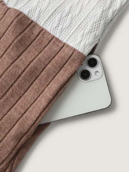 Textured Color Contrast Zipper Hoodie