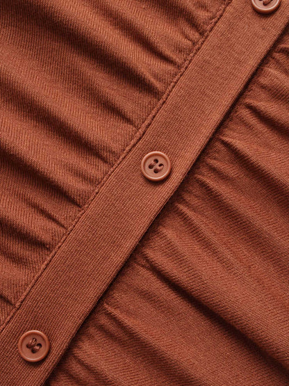 V Neck Button Detail Ruched T-shirt