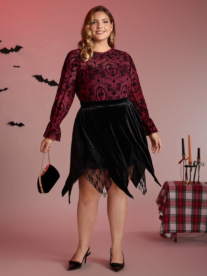 Handkerchief Hem Lace Trim Midi Skirt
