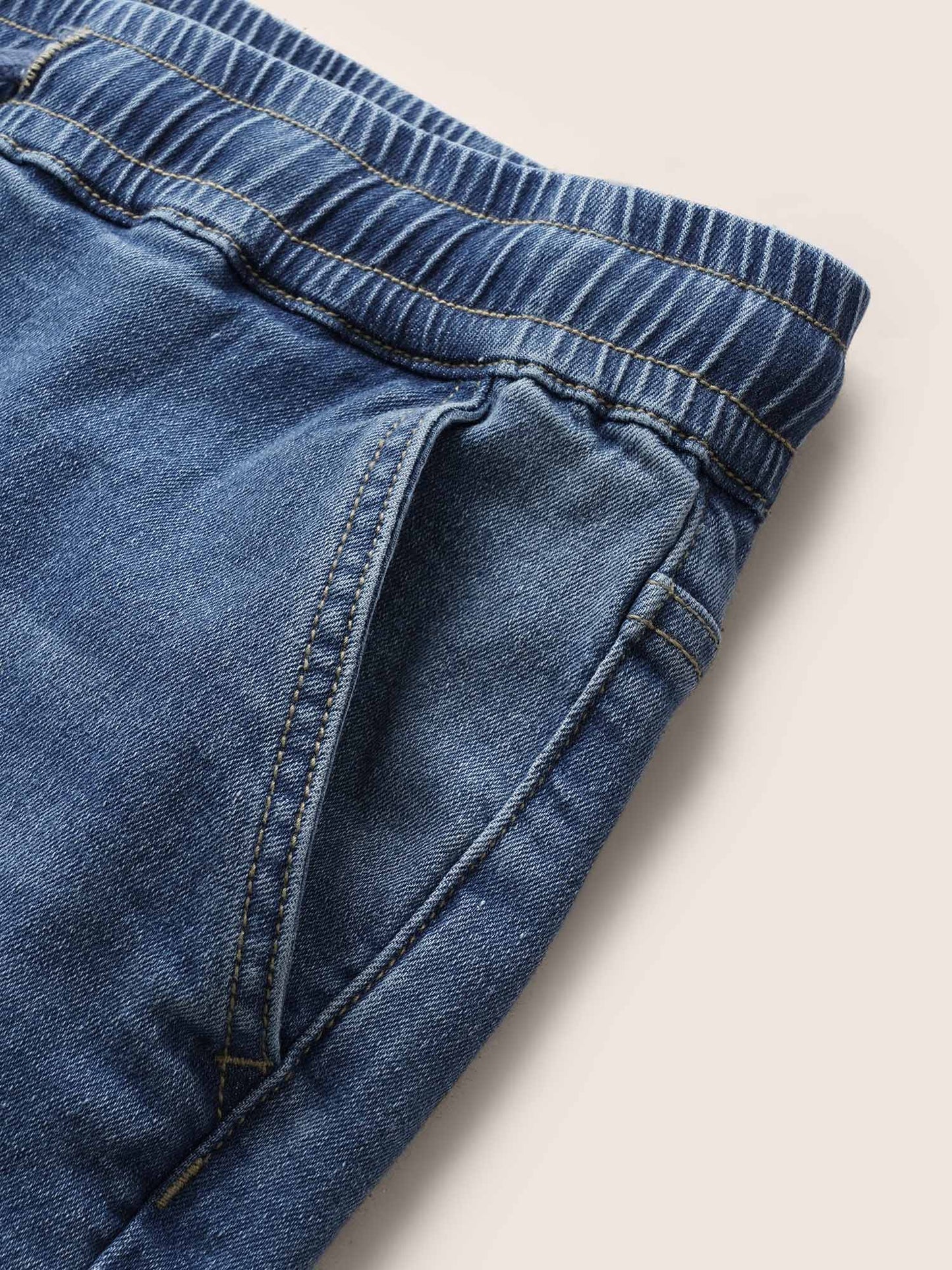 Light Wash Elastic Waist Drawstring Denim Shorts