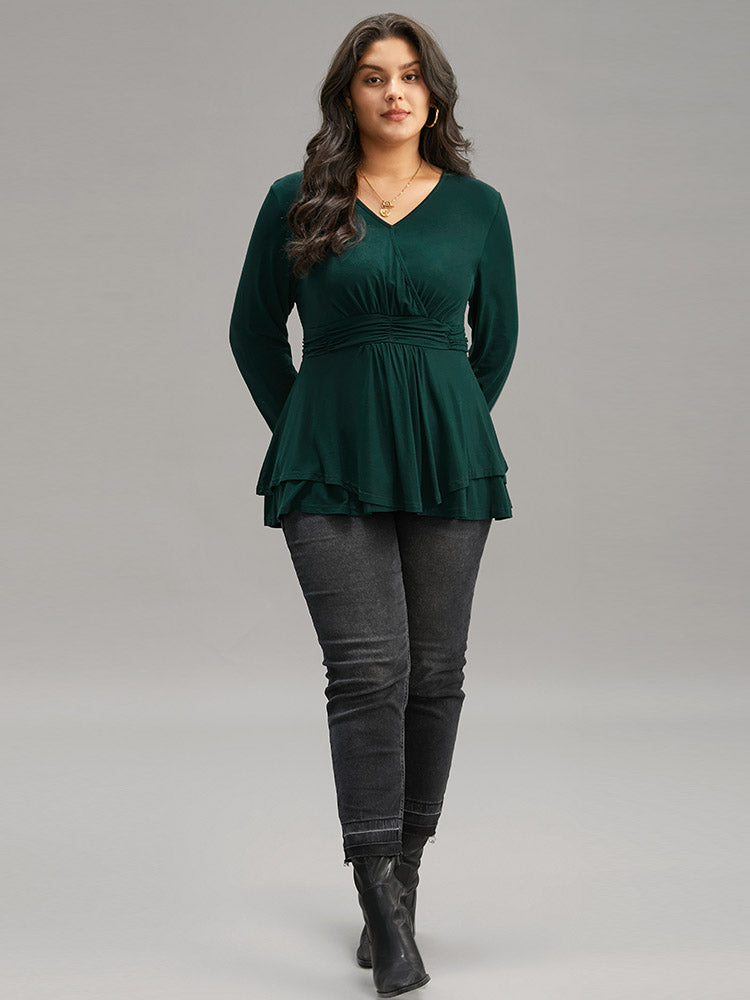 Supersoft Essentials Plain Ruffle Hem Wrap Ruched T-shirt