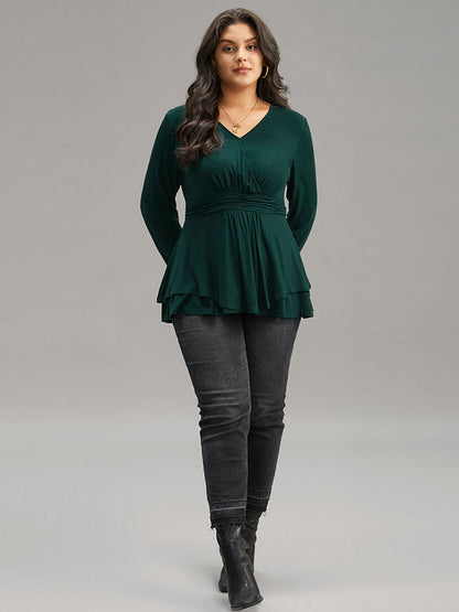Supersoft Essentials Plain Ruffle Hem Wrap Ruched T-shirt