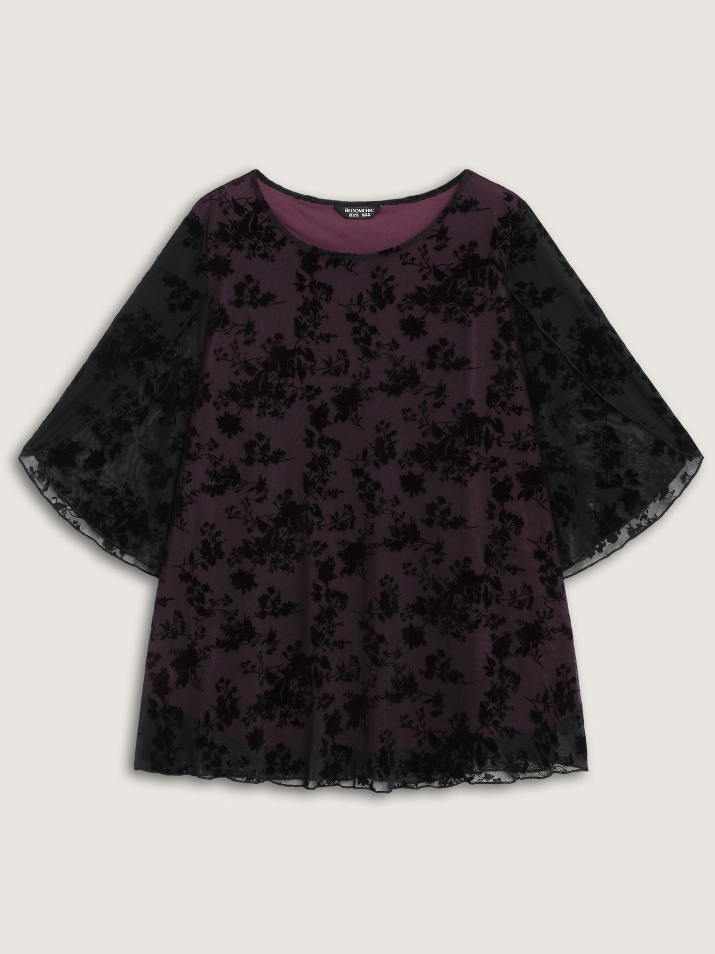 Petal Sleeve Curvy Hem Mesh Knit Top