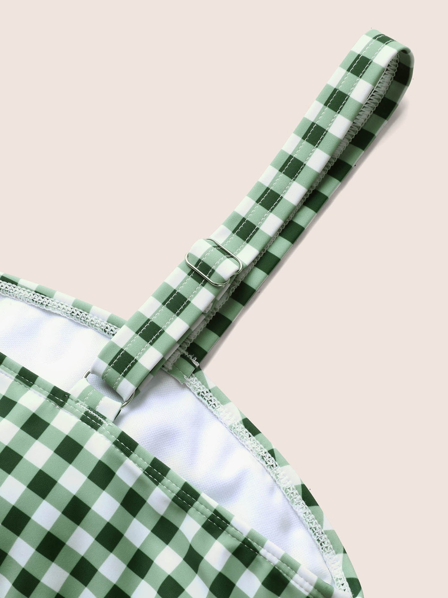 Gingham Twist Front Adjustable Straps Swim Top