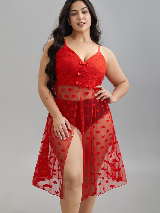 Heart Lace Mesh Split Hem Sleep Dress