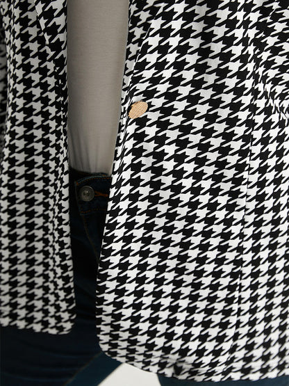 Houndstooth Button Up Suit Collar Blazer