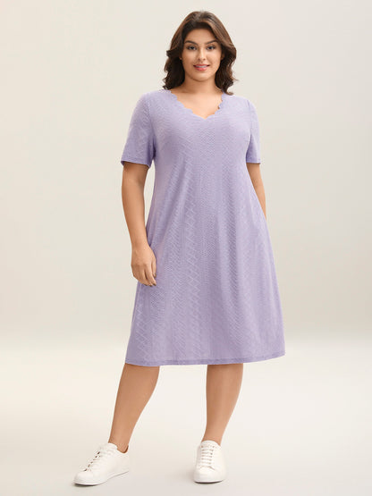 Textured Knit Scalloped Neckline Midi Dress