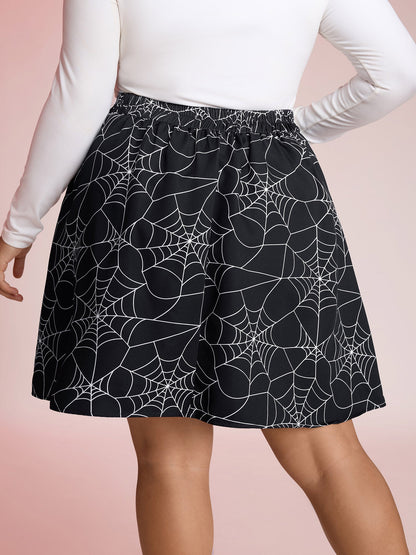 Spiderweb Halloween Print Mini Skirt