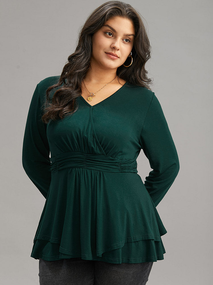 Supersoft Essentials Plain Ruffle Hem Wrap Ruched T-shirt