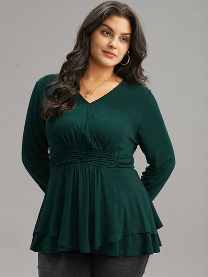 Supersoft Essentials Plain Ruffle Hem Wrap Ruched T-shirt