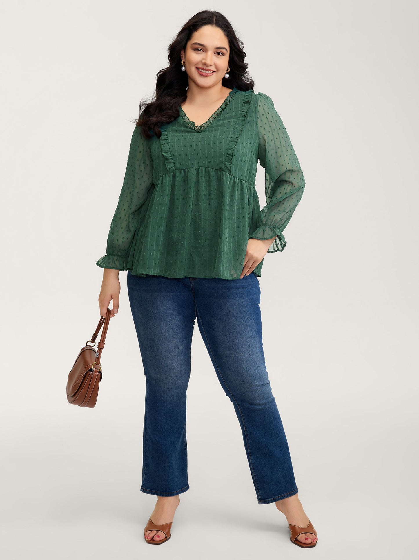 Ruffle Textured Lace Trim Blouse