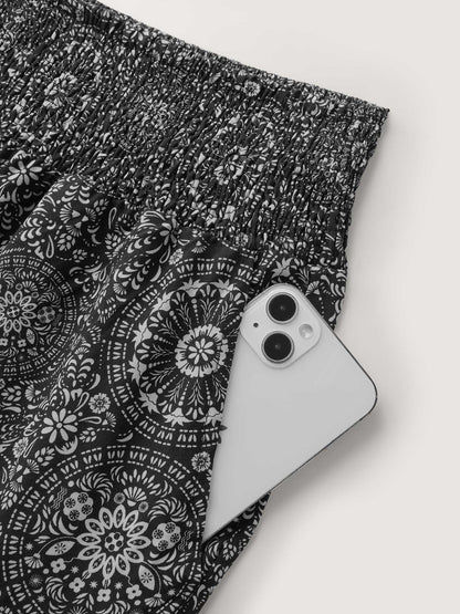 Geometric Print Shirred Waistband Pants