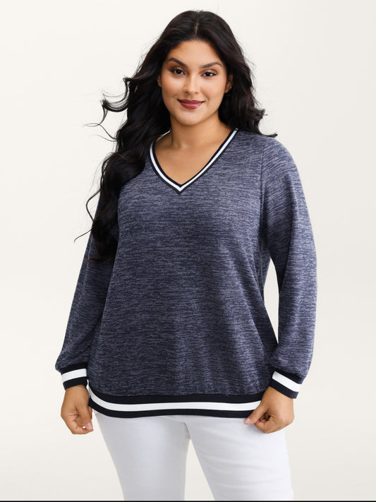 Contrast Hem V-Neck Sweatshirt