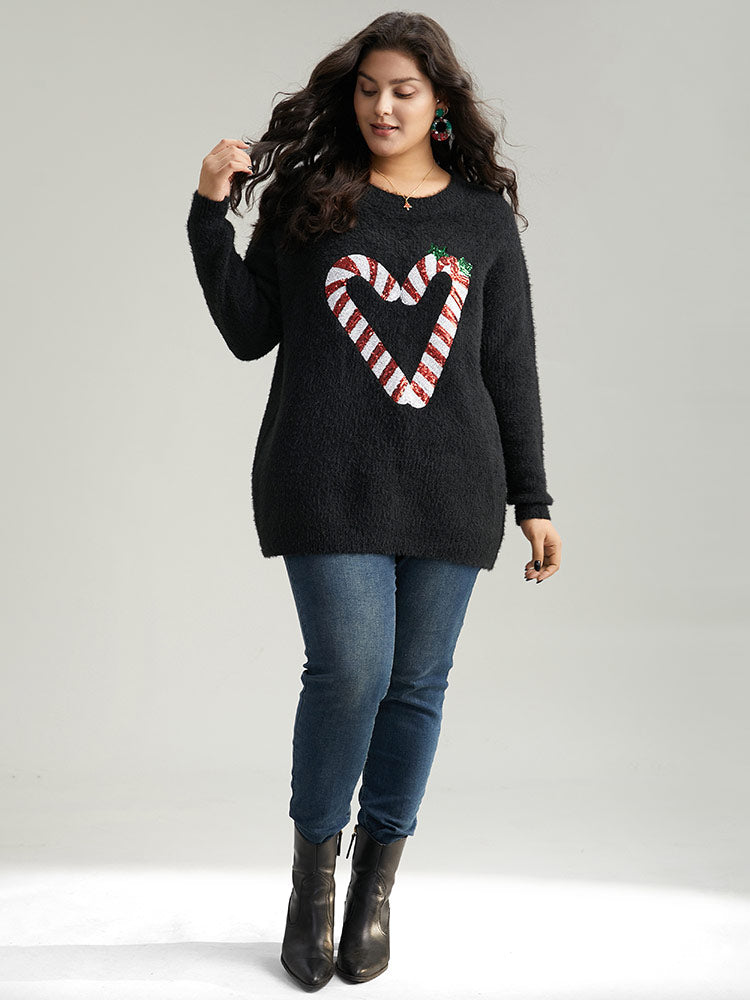 Sequin Christmas Heart Graphic Pullover