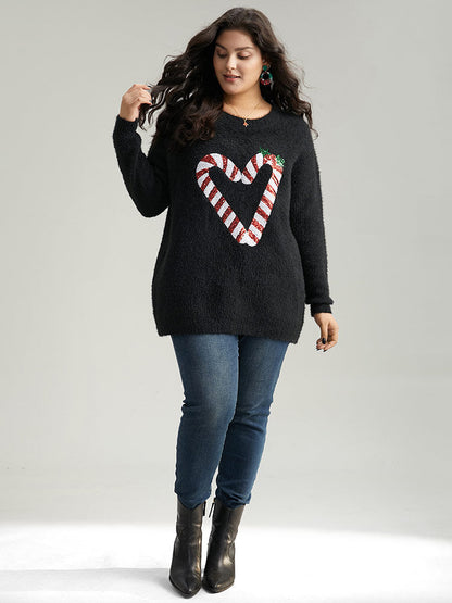 Sequin Christmas Heart Graphic Pullover
