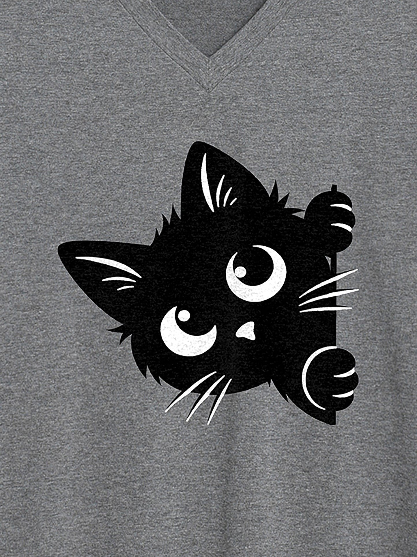 Hey Cat V-Neck Solid T-Shirt