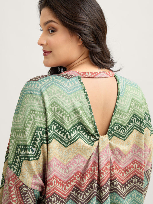 Colorful Wavy Stripes Gathered Back T-Shirt