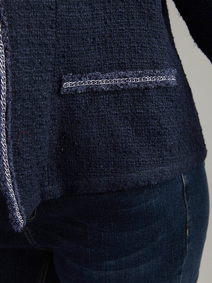 Solid Open Front Patchwork Stitch Blazer