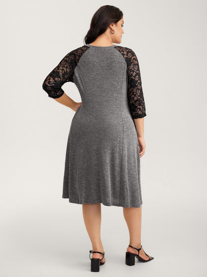 Supersoft Lace Sleeve Cinched-Waist Midi Dress