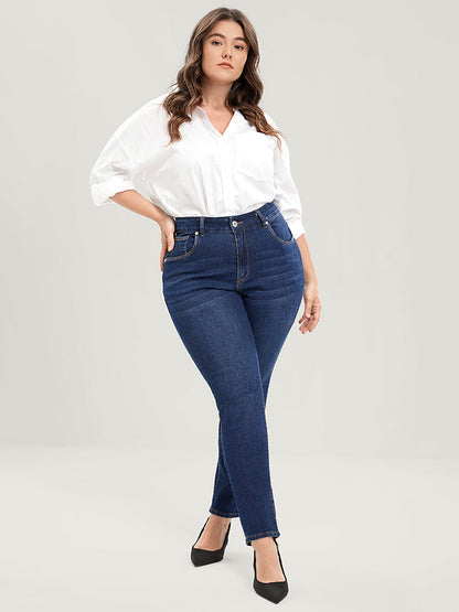 Straight Very Stretchy High Rise Dark Wash Jeans