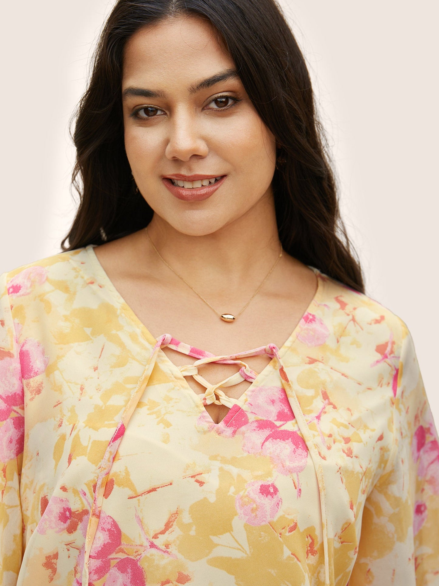 Floral Flutter Sleeve Lace Up Blouse