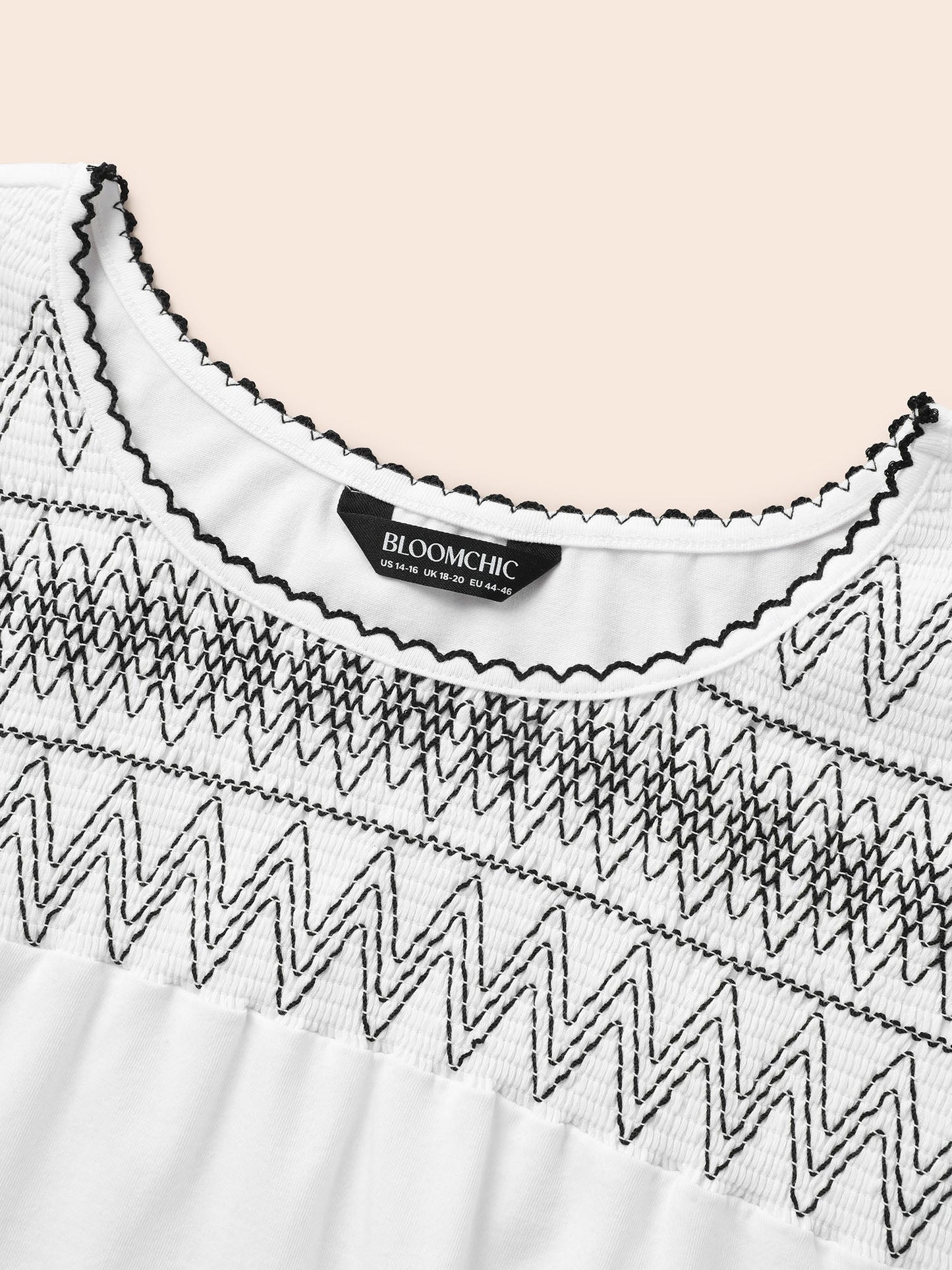Round Neck Embroidered Shirred T-shirt