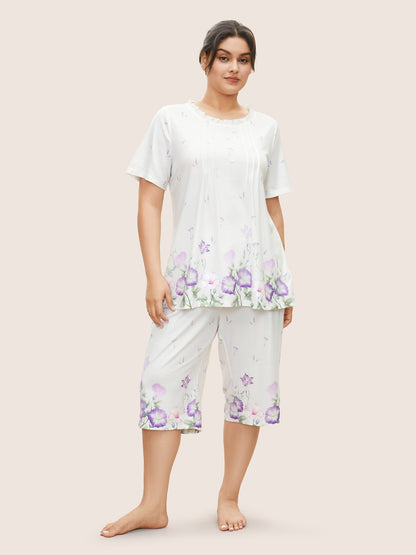 Floral Pleated Button Detail Loungewear Set