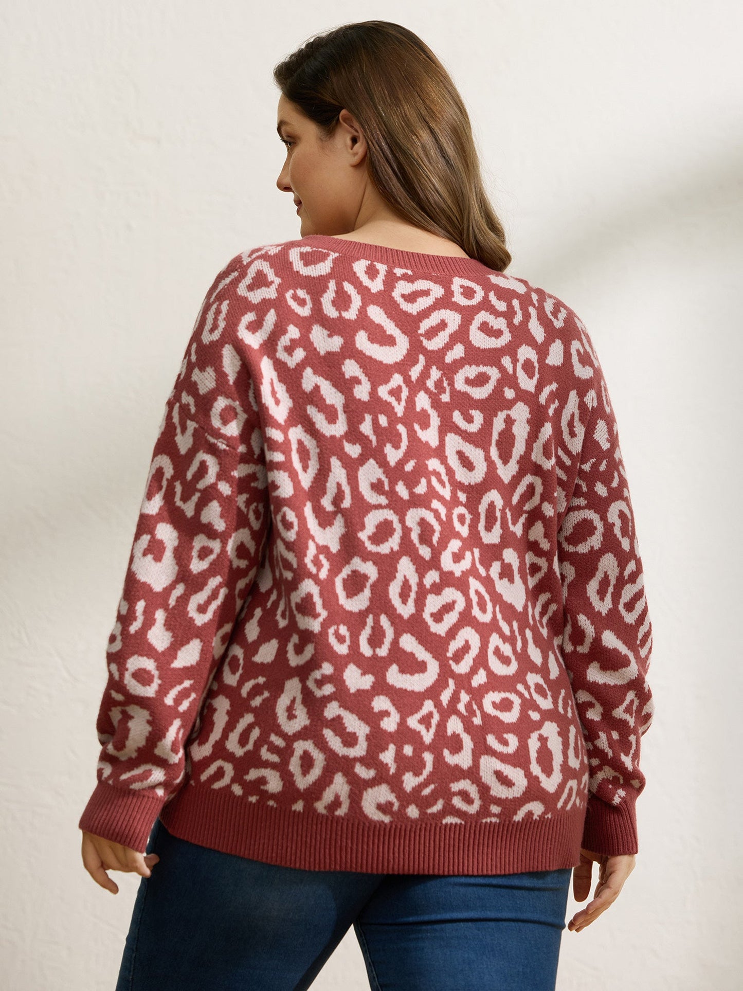 Leopard Print V-Neck Contrast Pullover