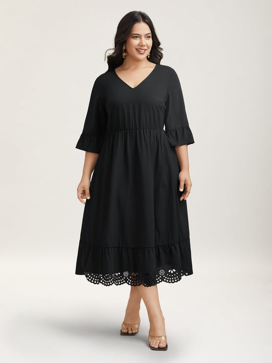 Cut-Out Waist-Defining Ruffled Midi Dress