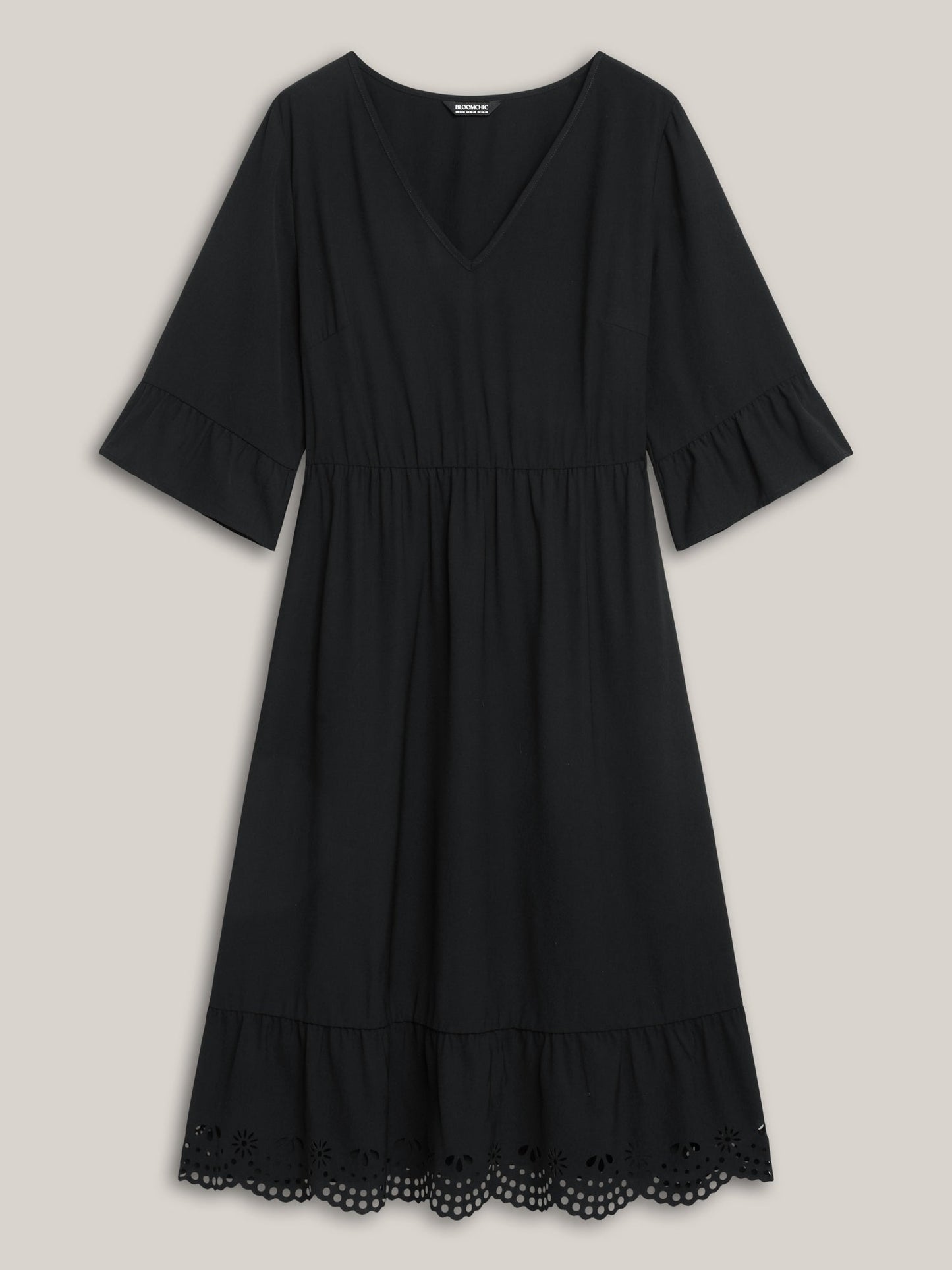 Cut-Out Waist-Defining Ruffled Midi Dress