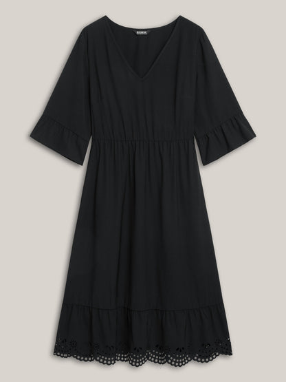 Cut-Out Waist-Defining Ruffled Midi Dress