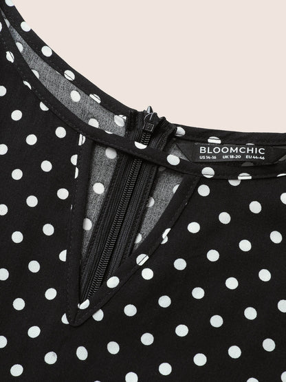 Polka Dot Cut Out Zipper Belted Jumpsuit