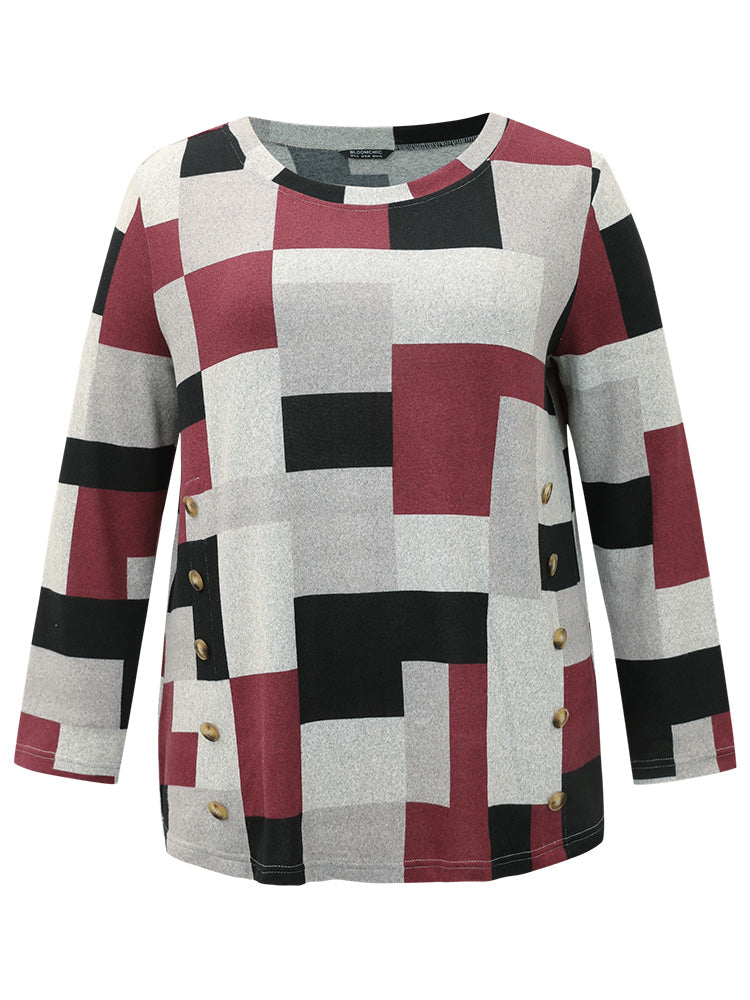 Colorblock Contrast Button Detail T-shirt