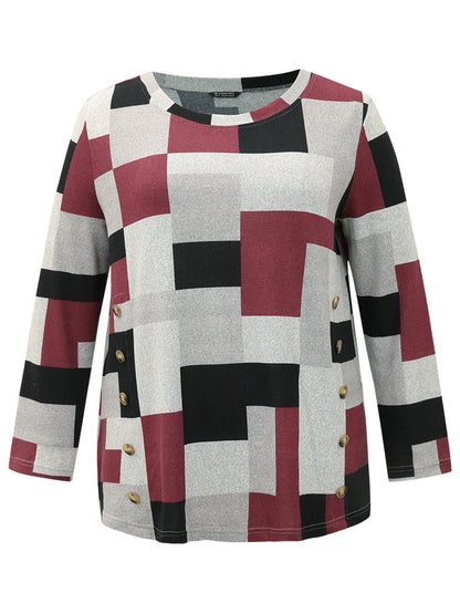 Colorblock Contrast Button Detail T-shirt