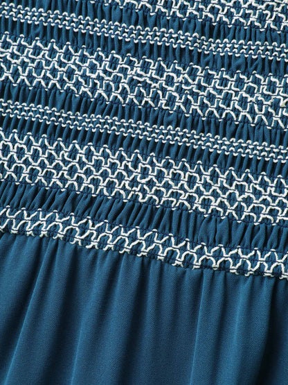 Fancy Shirred Flutter Tiered Pockets Midi Dress