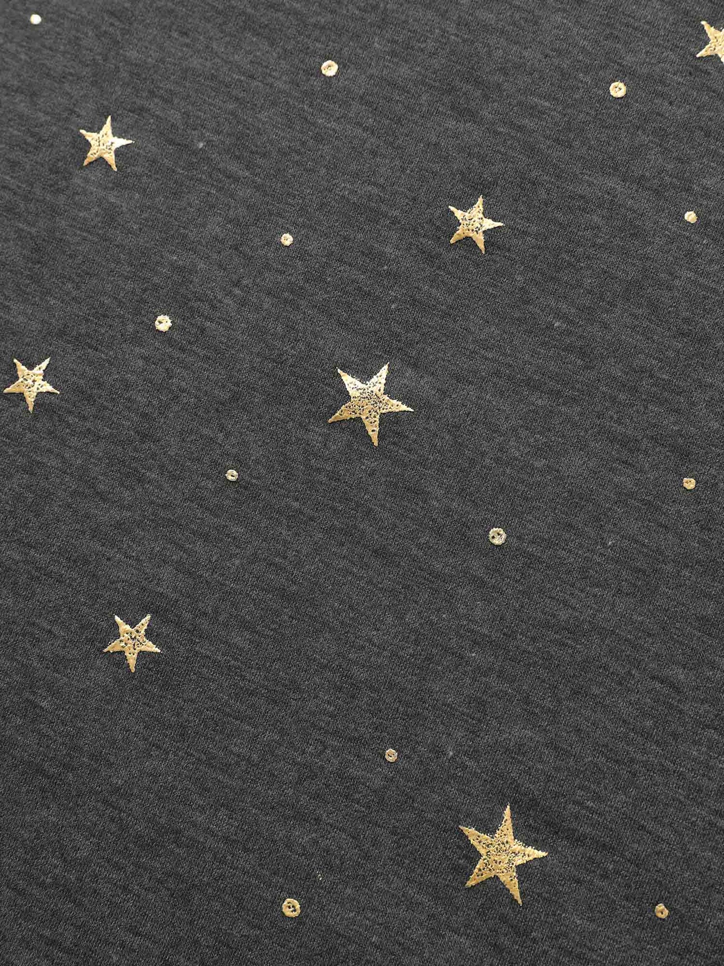 Star Glitter Cuffed Sleeve Crew Neck T-shirt