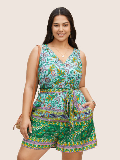 Bandana Print Wrap Belted Ties Romper