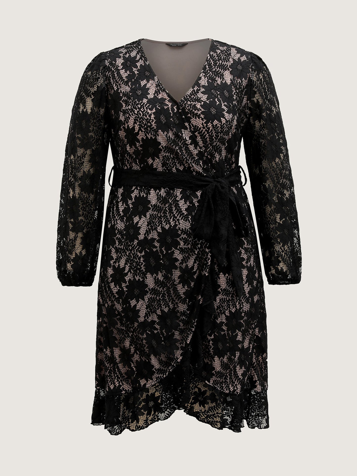 Floral Lace Lined Wrap Belted Midi Dress