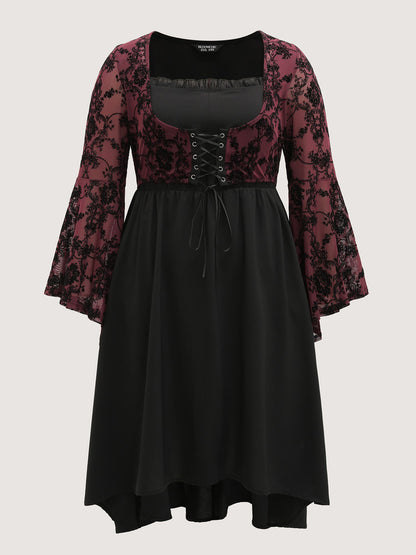 Elastic Mesh Corset-Like Ties Midi Dress
