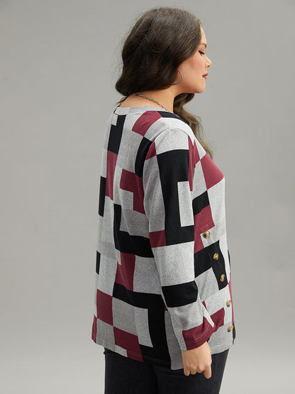 Colorblock Contrast Button Detail T-shirt