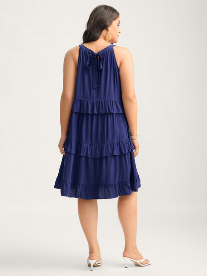 Ruffled Tiered A-Line Tie Midi Dress