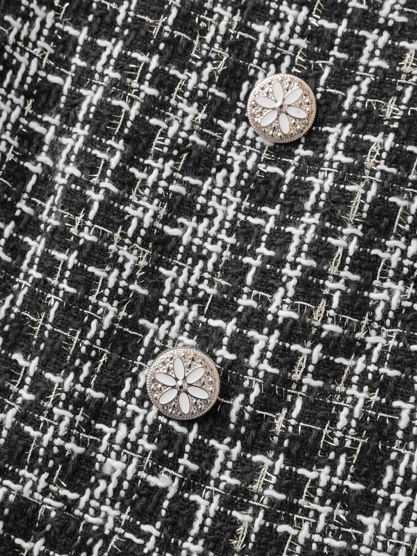 Tweed Woven Pattern Lined Button Midi Dress