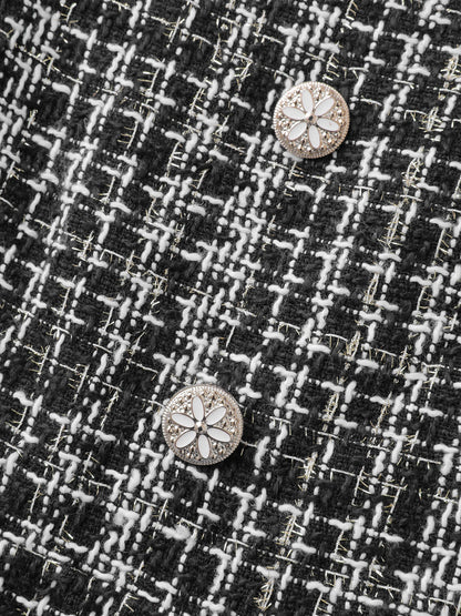 Tweed Woven Pattern Lined Button Midi Dress