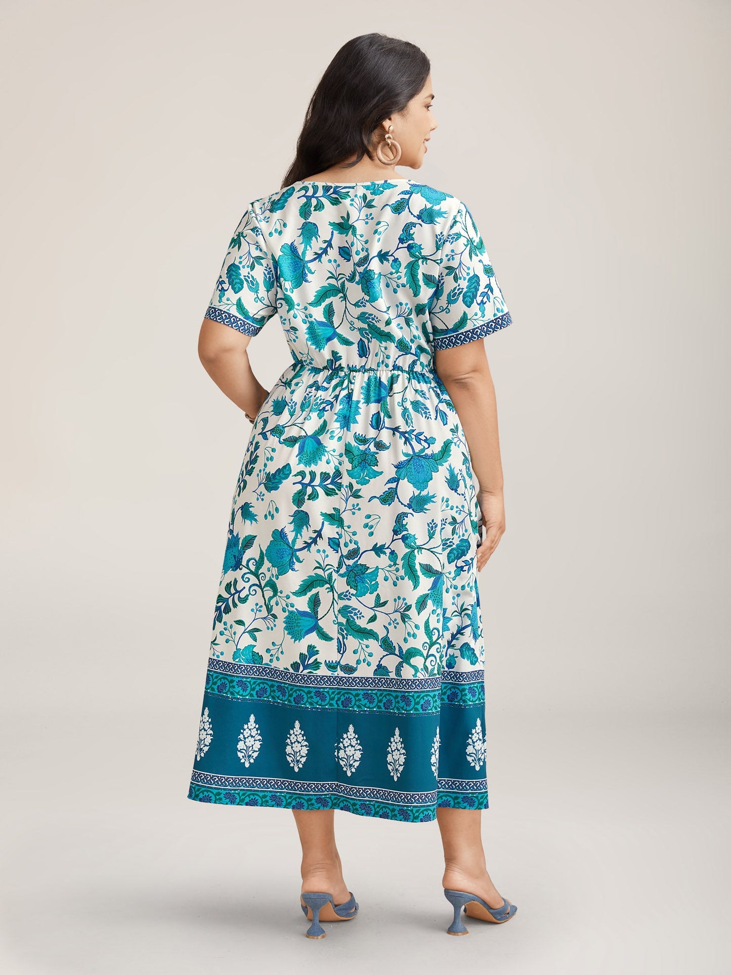 Boho Print Notched Collar Midi Dress
