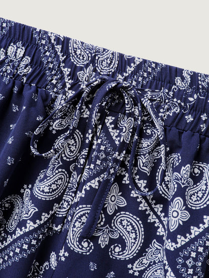 Collage Scarf Pattern Straight-Leg Pants