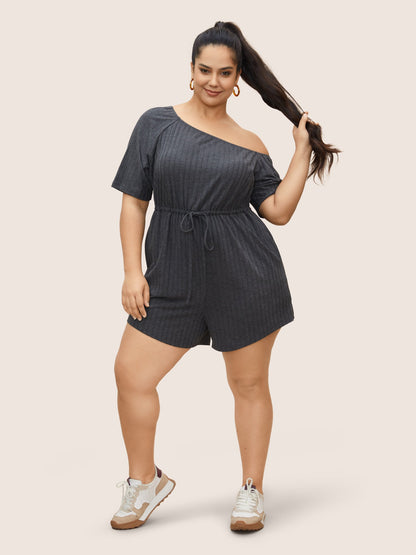 One Shoulder Drawstring Pit Strip Jumpsuit