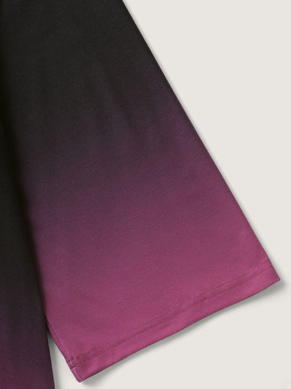 Color Gradient Pleated Button T-Shirt