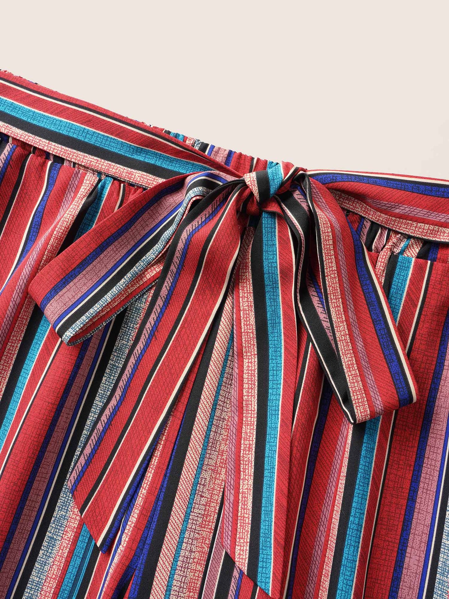 Contrast Striped Tie Knot Wide Leg Pants