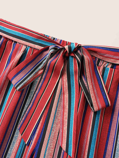 Contrast Striped Tie Knot Wide Leg Pants