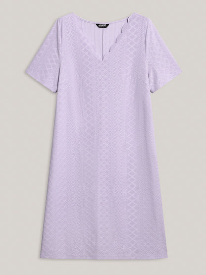 Textured Knit Scalloped Neckline Midi Dress